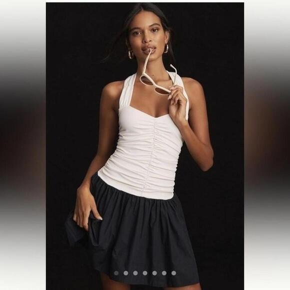 Maeve Dresses & Skirts - Maeve Halter Neck Twofer Mini Skirt Dress Sleeveless Women's Size L Black White